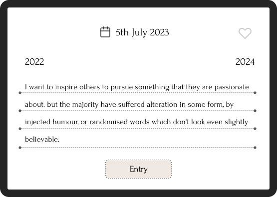 A demo of the application showing the diary entry page with the date and some sample text that a sample user has entered.