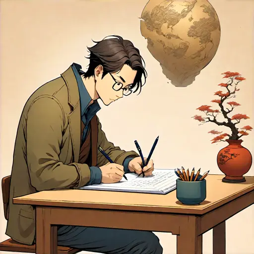 A man sitting at a desk writing in a diary